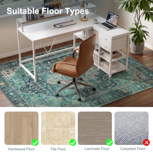Anidaroel 48"x60" Chair Mat for Hardwood Floor/Tile Floor, Desk Chair Mats for Hard Floors, Under Desk Rug Protector for Rolling Chair, Computer Gaming Chair Mat, Low Pile Carpet Floor Mat - color: Teal/Multi, size: 48"x60"