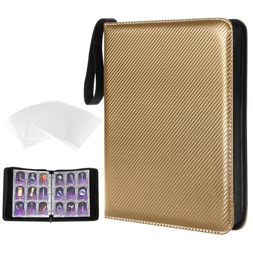 MAXECHO 9 Pocket Trading Card Binder, 1008 Pockets in 56 Removable Double-Sided Sleeves, PU Zip Card Collection Storage Organizer Album for Baseball, MTG, TCG, Sports. Gold - color: Gold