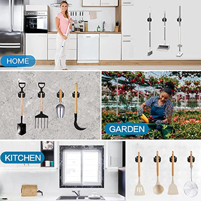 JAMEND CLXP 6PCS Broom and Mop Holder, Heavy Duty Garden Tool Organizer Rack Rake and Shovel Handle, Stainless Steel Mop Hanger. Wall Mounted Utility Rack with Screws, Silver. - color: Silver, size: 6