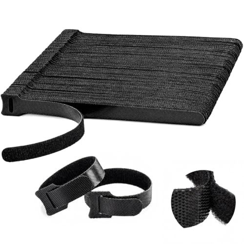 100PCS Hook and Loop Straps - 6 Inch Reusable Cable Ties for Cable Management, Adjustable Cord Organizer Hook & Loop Straps for Home, Office and Data Centers, Black