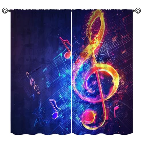 Musical Note Curtains, Magic Rock Music Notes Modern Art Piano Rhythm Window Drapes for Home Bedroom Living Room 42" W X 45" L(No Blackout) - color: Musical-9, size: 20.5"W x 45"L (Pack of 2)