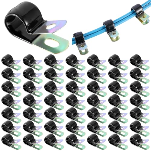 Tandefio 50 Pack Vinyl Coated Cable Clamps Galvanized Steel Cable Metal Wire Rubber Cushioned Insulated Hose Pipe Clamp for Tube Lines Wire Cord Installation(1/2 Inch,14mm) - size: 1/2 Inch (14mm)