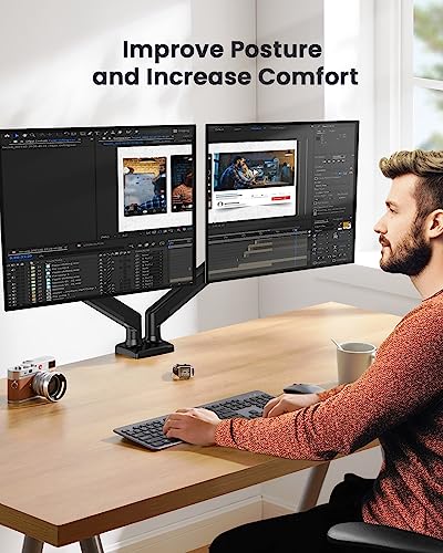 ErGear Dual Monitor Stand up to 33 inches Screen, Load-Bearing Max 22 lbs Each Arm, Adjustable Dual Monitor Mount, Sturdy Steel vesa Monitor Mount with Stable VESA 75x75 100x100mm - size: 17"-33", style: Dual Arms