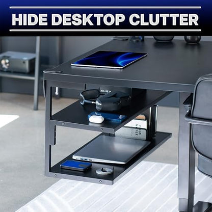 VIVO Black Clamp-on 30 inch 2-Tier Desk Shelf, STAND-SHELF30C | Above or Below Desk, 2 Level Shelving Unit for Table Accessories, Gaming Devices, and More, Storage Tray, Desktop Organizer