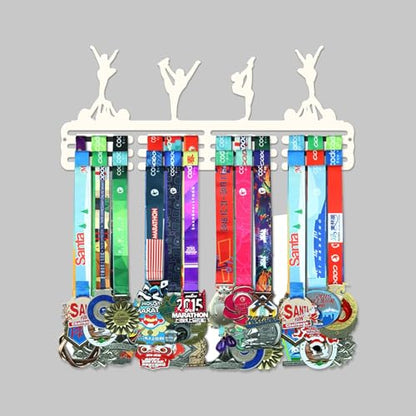 Resama Medal Hanger Holder Display Wall Rack Frame Shelf-Medal Hanger Awards Ribbon Soccer,Gymnastics,Holder Display Rack for 60 Medals - color: Gymnastic White