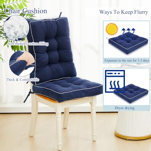 Juexica 4 Sets Outdoor Patio Cushions High Back Outdoor Chair Cushions Rocking Cushion Patio Fastness Chair Pads with Ties for Seasonal Indoor Home Office(Navy Blue,19 x 19 x 4) - color: Navy Blue, size: 19 x 19 x 4