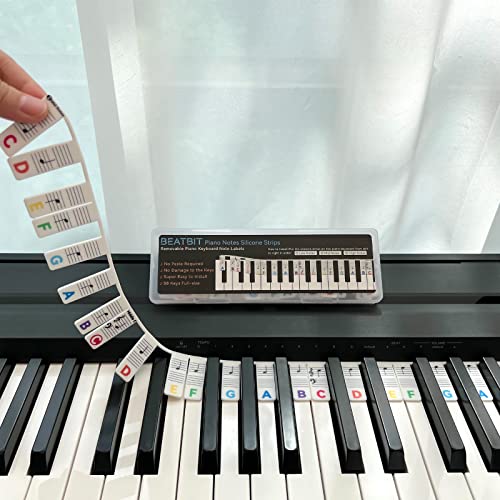 BEATBIT Piano Notes Guide for Beginner, Removable Piano Keyboard Note Labels for Learning, 88-Key Full Size, Made of Silicone, No Need Stickers, Reusable and Comes with Box (Rainbow Colors） - color: Rainbow, size: Classic