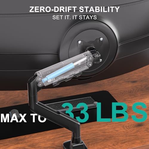 WALI Heavy Duty Single Monitor Arm for 17-49 Inch Flat Curved Ultrawide Screens, up to 33 Lbs, Adjustable Single Monitor Desk Mount for Home Office Gaming, VESA 75/100mm (GSM001XLN), Black - size: 17" to 49"