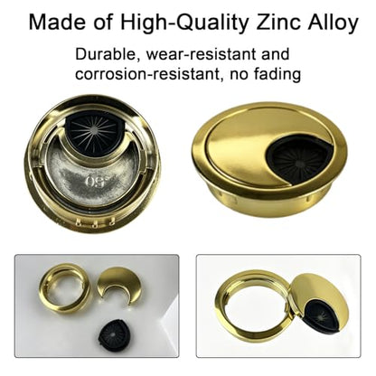 2 PCS Metal Desk Grommet 2 Inch(50mm) Metal Desk Hole Cover for Cables Zinc Alloy Table Cord Hole Cover for Organizing & Hiding Wire Cable - Bronze