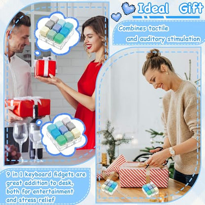 Keyboard Fidget Toy, Keyboard Keychain Fidget Toys, 9-in-1 Clicker Fidget Toy, Stress Relief Desk Decompression Button, Anxiety Relief Valentine's Day Gifts (9 Color-Blue Green) - color: 9 Color-blue Green