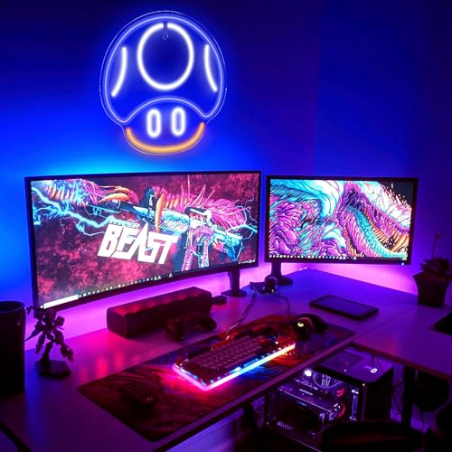 Kavaas Gaming Neon Sign, Mushroom Neon Sign for Game Room Decor, Man Cave, Kids Room - Gaming Mushroom Wall Decor - Gamer Gifts for Boys, Kids (Blue) - color: Mushroom1_Blue