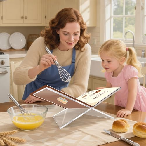 Clear Acrylic Book Stand – Large 12.6 x 6.7 x 5 in Book Holder for Cookbooks, Bibles, Art & Coffee Table Display | 2-Piece Cross Frame Design, Sturdy 0.2in Transparent Acrylic