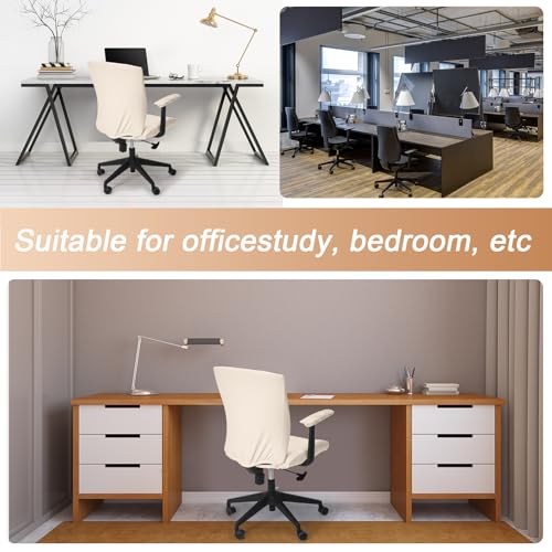 Tallew 4 Pcs Office Chair Covers Set Computer Universal Protective Stretchable Chair Seat Covers Desk Armrest Slipcovers Pads Office Cushion Backrest for Rotating(Cream) - color: Cream