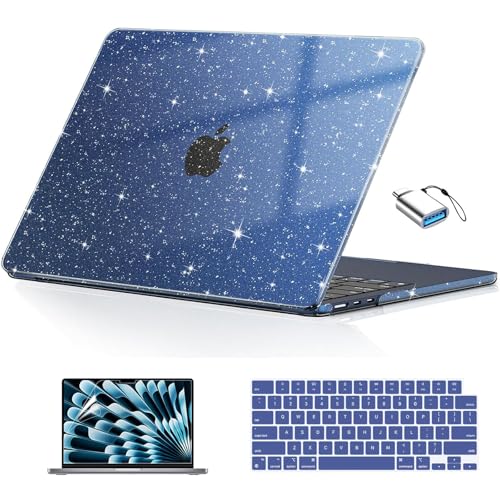 EooCoo Compatible with MacBook Air 13 inch Case M5 2026-2022 M4 M3 M2 Model A3449 A3240 A3113 A2681, Mac Air 13.6 inch Hard Shell & Keyboard Cover & Screen Film & Type-C, Sparkly Midnight - color: Sparkly Midnight