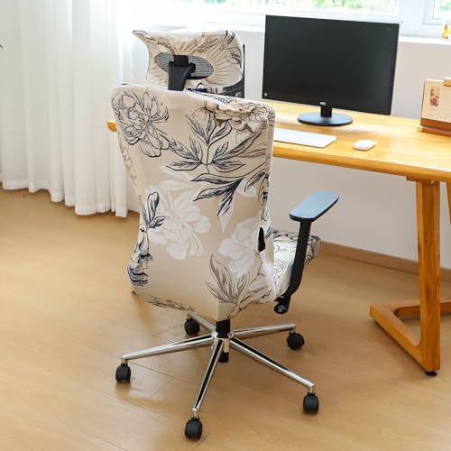 Ergonomic Office Chair Covers Set with Headrest Cover Floral 2 Pieces Stretch Desk Computer Office Chair and Headrest Slipcovers Washable - color: Elegent Flowers, size: Chair and Headrest Covers