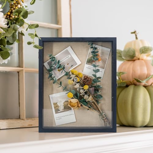 GraduationMall 13x16 Wood Shadow Box Frame Glass Door Display Case with Linen Back and 6 Stick Pins,1.5 inches Interior Depth,Ideal for Memorabilia Pictures Flowers Medals Tickets Rustic Black - color: Rustic Black, size: 13x16
