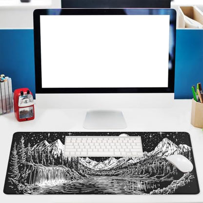 Moon Night Gaming Mouse Pad Dark Mountain Landscape Large Gaming Mouse Mat with Stitched Edges,Non-Slip Waterproof Rubber Base Office Computer Keyboard Laptop 31.5"x11.8" - color: Moon Night, size: 31.5L x 11.8W inches