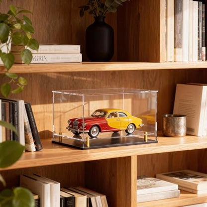 Acrylic Display Case for Collectibles, Dustproof Acrylic Box with Clear Display Elevation & Gold Risers, Large Display Case for Figures Toys Memorabilia, 13" L x 6.7" W x 7.5" H - size: 13"L x 6.7"W x 7.5"H