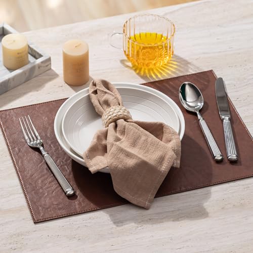 Baroyal Faux Leather Placemats Set of 6 Vinyl Washable Wipeable Table Mats for Kitchen Dining Table Heat Resistant Waterproof Indoor/Outdoor Placemats Non-Slip Easy Clean Place Mats (Reddish Brown) - color: B-reddish Brown