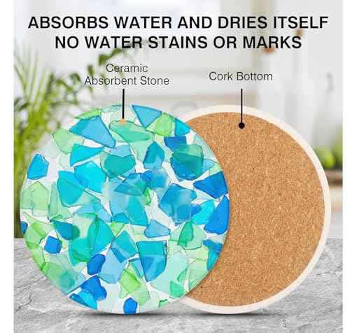 2 Pack Ceramic Coasters for Drinks – Absorbent Stone Coaster with Non-Slip Cork Back, Heat-Resistant & Durable for Coffee Table & Desk, Aesthetic Home & Office Decor (Stained Glass) - color: Glass Reverie
