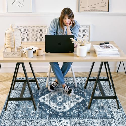 Anidaroel Office Chair Mat for Hardwood & Tile Floor, 4x6 Floor Mat for Office Chair, Under Desk Rug for Rolling Chair on Hardwood, Low Pile Carpet Floor Protector Rug, Easy to Clean, Blue - color: Blue, size: 4'x6'