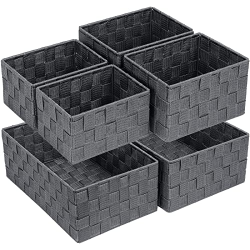 Posprica Woven Storage Baskets for Organizing 6 Pack, Large&Small Storage Cube Bins Set for Bathroom, Storage Boxes Container for Drawer, Closet, Shelf, Dresser, Dark Grey - color: Dark Grey-6pcs