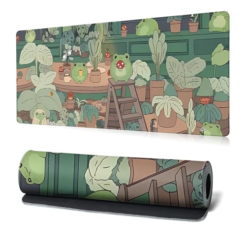 Green Bean Frog Mouse Pad Abstract Cute Frog Mouse Pad 31.5x11.8 Inch Kawaii Green Desk Decor Non-Slip Rubber Base Large Mousepad Stitched Edges Keyboard Mouse Mat Desk Pad for Office and Home - color: Green Bean Frog