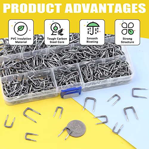 540 Pcs Insulated U Staple Nail Assortment Set with Storage Case, 0.56", 0.44“, 0.41", 0.36" Metal Cable Staple for Fixing Electrical Wire