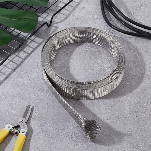 UNICRAFTALE 0.78" Wide Stainless Steel Braided Sleeving Braid 13.12 Feet Cable Wire Shielding Sleeve Ground Straps Protection Flat Metal Mesh Flexible Expandable Scalable Ribbon Wire for Protect Cable - size: 4m x 20mm