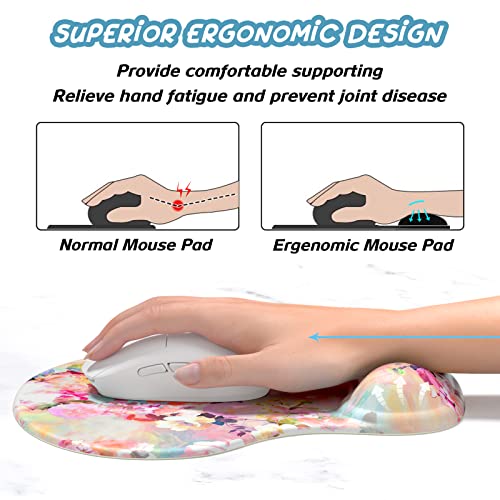 Hsurbtra Ergonomic Mouse Pad with Wrist Rest Support, Gel Mouse Pads with Non-Slip PU Base, Pain Relief Memory Foam Computer Mat, Cute Office Supplies Desk Decro Accessories, Pink Flower - color: Pink Flower, size: Normal