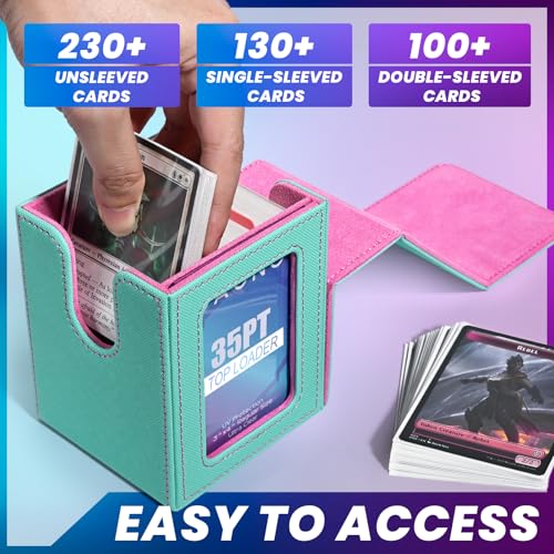 UAONO Card Deck Box for MTG Commander, Independent Commander Display, Fits 100 Double-Sleeved Cards, Magnetic Deck Case for Magic the Gathering TCG, 2 Dividers & 1 Top Loader (Turquoise/Pink) - color: A-Turquoise&Pink