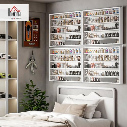 HOMCOM 5-Tier Display Cabinet, Glass Door Cabinet with Adjustable Shelves, Wall-Mounted Display Case for Playroom, Bedroom, White - color: White