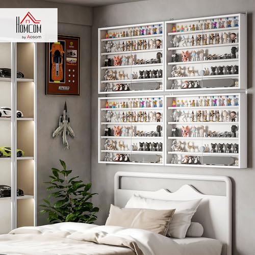 HOMCOM 5-Tier Display Cabinet, Glass Door Cabinet with Adjustable Shelves, Wall-Mounted Display Case for Playroom, Bedroom, White - color: White