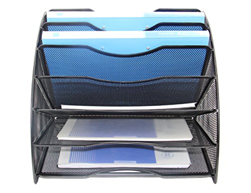 EasyPAG Desk File Organizer, 6-Section Vertical File Folder Holder Stand, Fan-Shaped Metal Rack File Sorter for Office Classroom Desktop Organization, Black