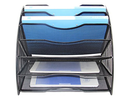 EasyPAG Desk File Organizer, 6-Section Vertical File Folder Holder Stand, Fan-Shaped Metal Rack File Sorter for Office Classroom Desktop Organization, Black