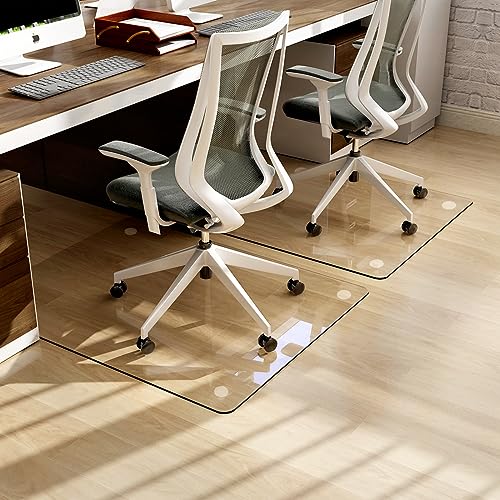 Easly 36" x 46" Chair Mat for Carpet - Office Chair Mat - Tempered Glass Floor Mat for Home/Office/Carpet Clear Computer Floor Mat - with 4 Anti-Slip Pads - color: Transparent, size: 46"L x 36"W