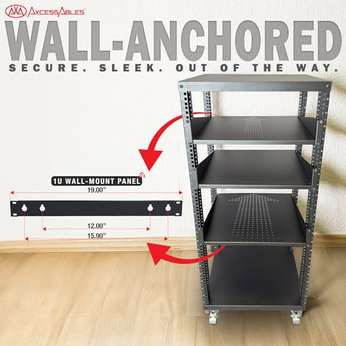 AxcessAbles 22U Open Frame Network & AV Rack with Caster Wheels, Three 2U Shelves, 10-32 & Cage Nut Compatible Rails, Cage Nuts, Screws, Cage Nut Tool & Wall Mount Kit | 19-Inch Equipment Rack - size: 22U - 3 Shelves