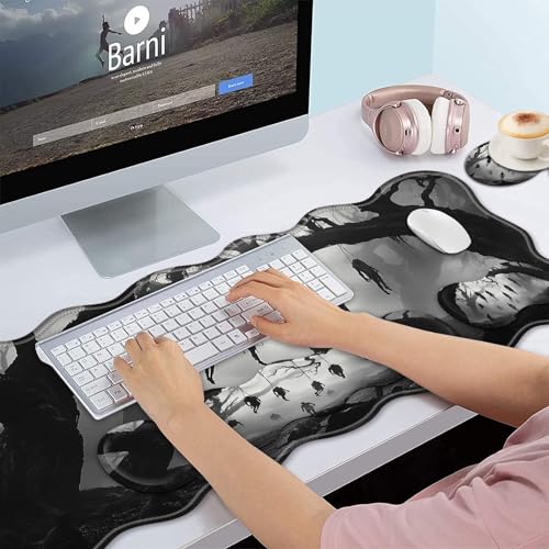 Bxgolkgd Desk Mat Set,Mouse Pad with Keyboard Wrist Rest & Mouse Wrist Rest,Wave-Shaped Design,Non-Slip Rubber Base,Ergonomic Desk Mat for Home,Office,Gaming,Skeleton Tree - color: Skeleton Tree