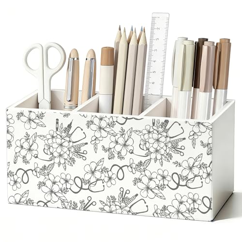Nurse Floral Pen Pencil Holder for Desk, Nurse Appreciation Gifts, Nursing Nurses Gifts for Women, Nursing Wooden Box Sign Decorations for Home Office Workplace Desk Tabletop - color: Nurse (white)