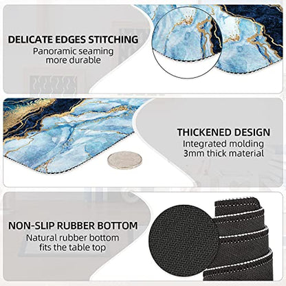 LATEEFAH Large Mouse Pad and Keyboard Wrist Rest, Desk Pad for Keyboard and Mouse, Extended Gaming Mouse Pad with Wrist Support, Waterproof Non-Slip Desk Mouse Mat for Office, Home - color: 4Pcs-Blue & White Marble