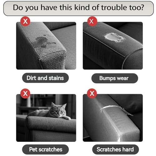 Couch Arm Covers & Arm Chair Covers Set of 2 - Stretch Sofa Armrest Protectors with Non-Slip Grip, Machine Washable Polyester Fabric for Recliner/Loveseat/Sectional (Grey,Large-Set of 2) - color: Grey, size: Large-Set of 2