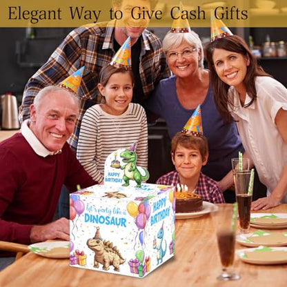 Dinosaur Birthday Money Gift Boxes for Cash, Dino Birthday Money Pull Box for Boys Girls - color: Colourful