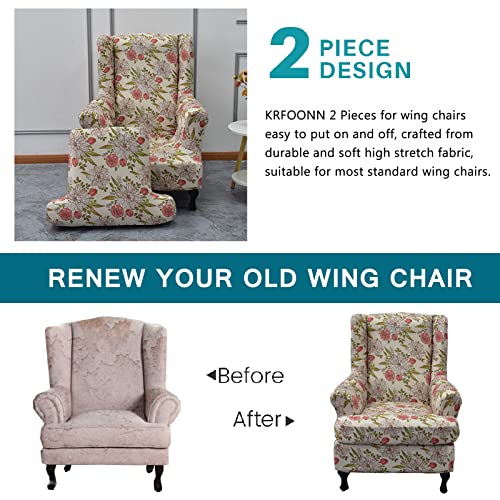 KRFOONN Wingback Chair Covers Slipcovers 2 Piece Stretch Wing Chair Covers Spandex Slipcovers Wingback Sofa Covers Armchair Covers Non-Slip Furniture Protector, 14 - color: 14