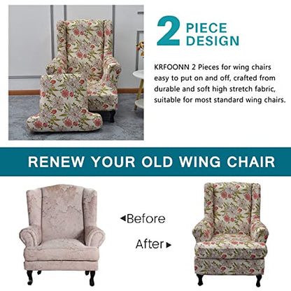 KRFOONN Wingback Chair Covers Slipcovers 2 Piece Stretch Wing Chair Covers Spandex Slipcovers Wingback Sofa Covers Armchair Covers Non-Slip Furniture Protector, 14 - color: 14