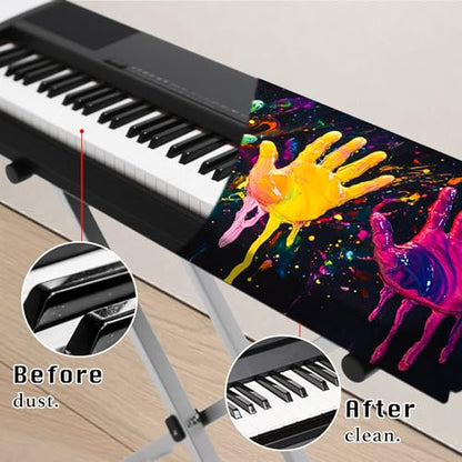 Nuxovilar Stretchy 88 Keys Keyboard Piano Dust Cover, Dust - Proof Elastic Milk Silk with Colorful Handprint Motifs for Digital Keyboards - color: LU02542
