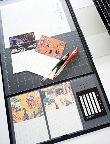 Multifunctional Desk Mat with Calendar, with Pockets for Notes/Monthly Plans/Photos/Business Cards, Waterproof and Non-Slip Mouse Pad, 27.6'' x 13'' Black