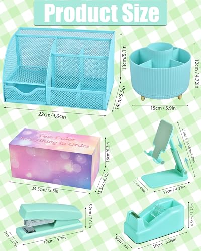 LXEVIHK 21Pcs Green and Blue Desk Organizers and Accessories With Mesh Desk Organizer and 360°Rotating Pen Holder and a Lot of Office Green Office Supplies Beautifully Presented in a Gift Box - color: green+blue