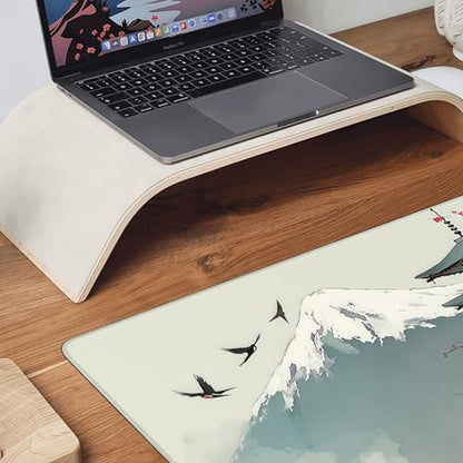 Japanese Pagoda Mouse Pad, Large Extended Gaming Desk Mat, Mount Fuji Cherry Blossom Design, Soft Cloth Surface with Rubber Base, 35.4in x 15.7in - color: Fuji Cherry Blossom