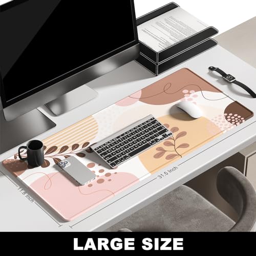 BOSOBO Large Desk Pad, XXL Extended Gaming Mouse Pad & Keyboard Mat, Desktop Full Cover 31.5 x 11.8 Inches, Boho Pink Abstract Flower - color: Boho Pink Abstract Flower, size: XL - 31.5 x 11.8 Inches