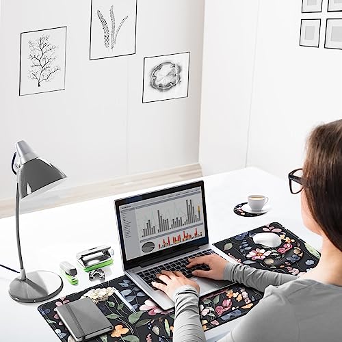 ARTSO Desk Mat, Large Gaming Mouse Pad Wrist Support Set, Ergonomic Keyboard Wrist Rest Desk Pad with Coaster Combo, Extended Mousepad with Non-Slip for Home Office, Flowers Plants - color: Flowers Plants